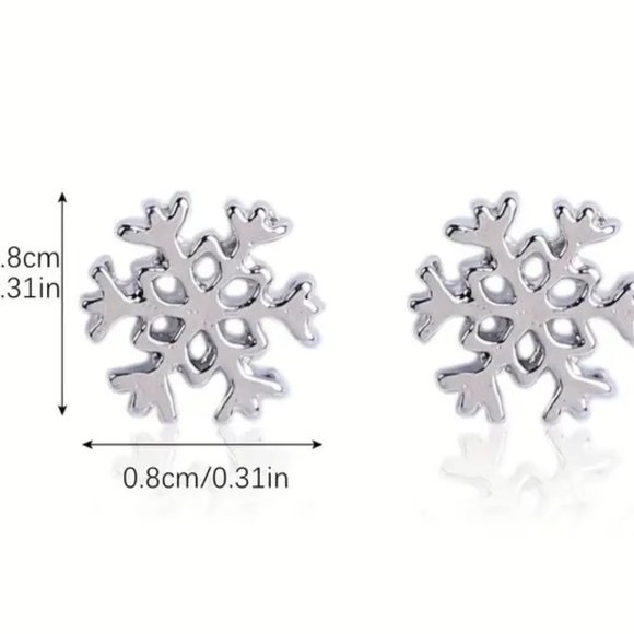 Snowflake Earrings Post Stud Winter Holiday Christmas Silver Snow Stylish Metal - Picture 2 of 2